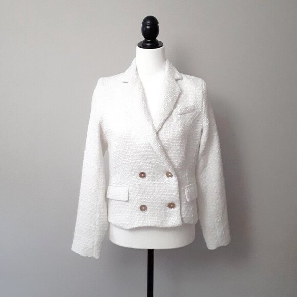 NWT Rachel Zoe white double breasted tweed like cropped blazer, XS - Picture 5 of 11